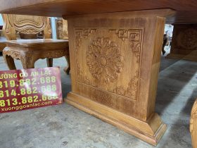Bộ bàn ăn nguyên khối 355x107x15cm với 12 ghế louis gỗ gõ đỏ (Chị Hoa, Hải Phòng) 14 chân bàn nguyên khối dày 10p