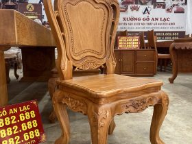 Bộ bàn ăn nguyên khối 355x107x15cm với 12 ghế louis gỗ gõ đỏ (Chị Hoa, Hải Phòng) 17 ghế ăn gỗ gõ đỏ mẫu lưng cao không tay