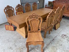 mẫu bàn ăn nguyên khối và 8 ghế hồng hạt gỗ gõ đỏ