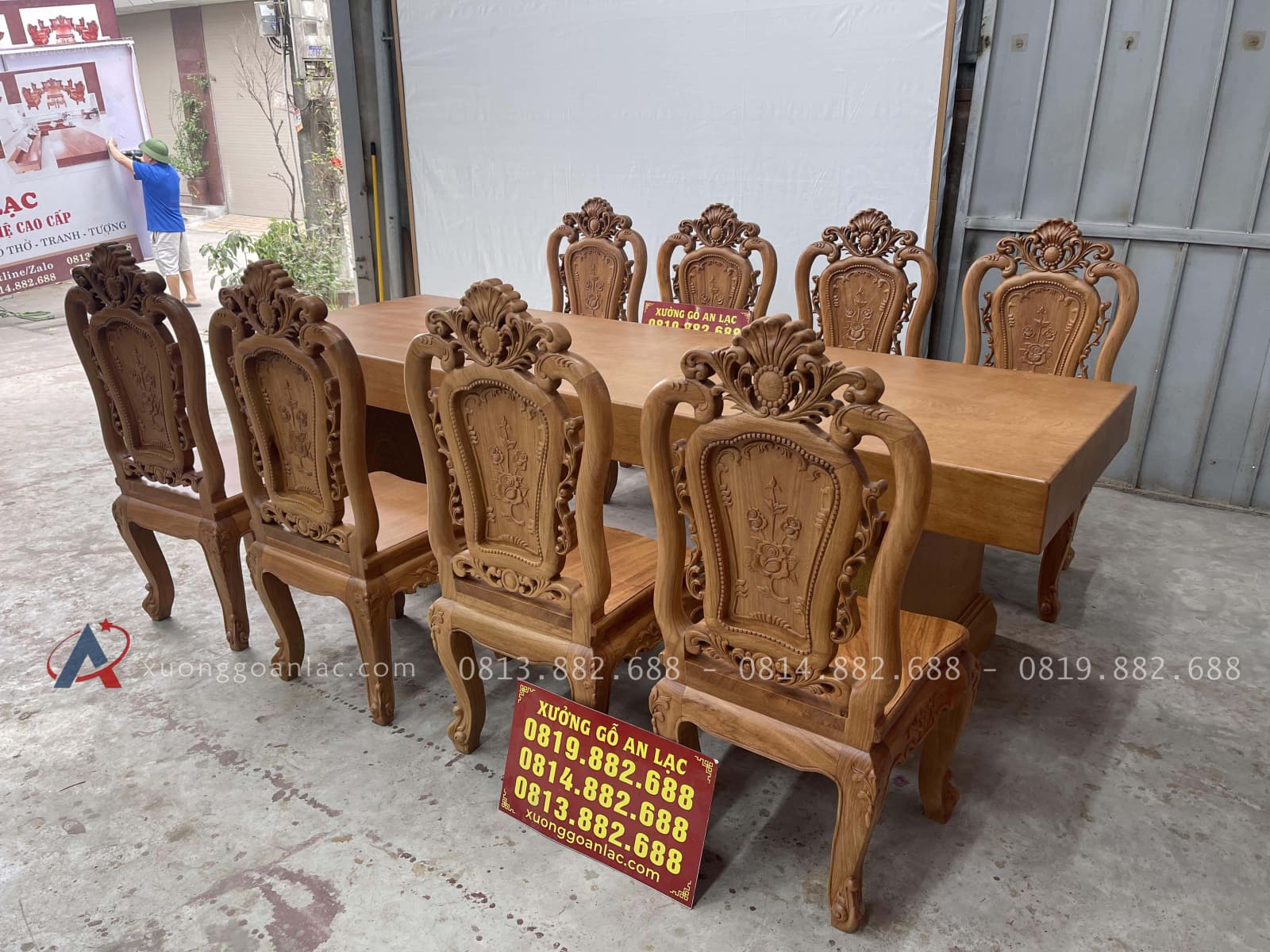 Bộ bàn ăn nguyên khối và 8 ghế hồng hạt gỗ gõ đỏ (Chị Hồng, Hải Phòng) 21 bàn ăn gỗ gõ đỏ cao cấp