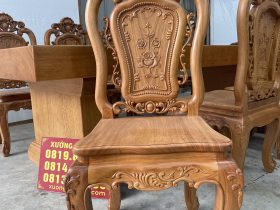 Bộ bàn ăn nguyên khối và 8 ghế hồng hạt gỗ gõ đỏ (Chị Hồng, Hải Phòng) 16 ghế louis hồng hạt gỗ gõ đỏ