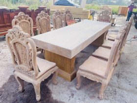 hàng mộc bàn ăn nguyên khối 10 ghế louis gỗ gõ