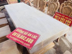 Hàng mộc bàn ăn nguyên khối dày 15cm cùng 10 ghế hồng hạt đục 2 mặt gỗ gõ đỏ (Anh Vinh,Thanh Hóa) 14 mặt bàn ăn nguyên khối kích thước lớn