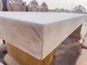 Hàng mộc bàn ăn nguyên khối dày 15cm cùng 10 ghế hồng hạt đục 2 mặt gỗ gõ đỏ (Anh Vinh,Thanh Hóa) 16 mặt gỗ nguyên khối dày 15p