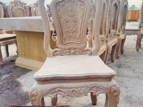 Hàng mộc bàn ăn nguyên khối dày 15cm cùng 10 ghế hồng hạt đục 2 mặt gỗ gõ đỏ (Anh Vinh,Thanh Hóa) 18 mẫu ghế louis hồng hạt gỗ gõ đỏ