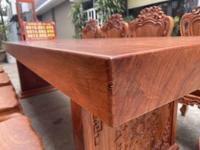 Bộ bàn ăn nguyên khối siêu vip cùng 8 ghế louis gỗ hương đá (Anh Tân, Vĩnh Phúc) 11 mẫu bàn nguyên khối dày 12p