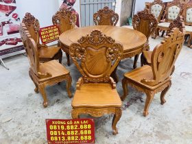 mẫu bàn ăn tròn 1m37 và 8 ghế louis ngọc mặt trời gỗ gõ đỏ