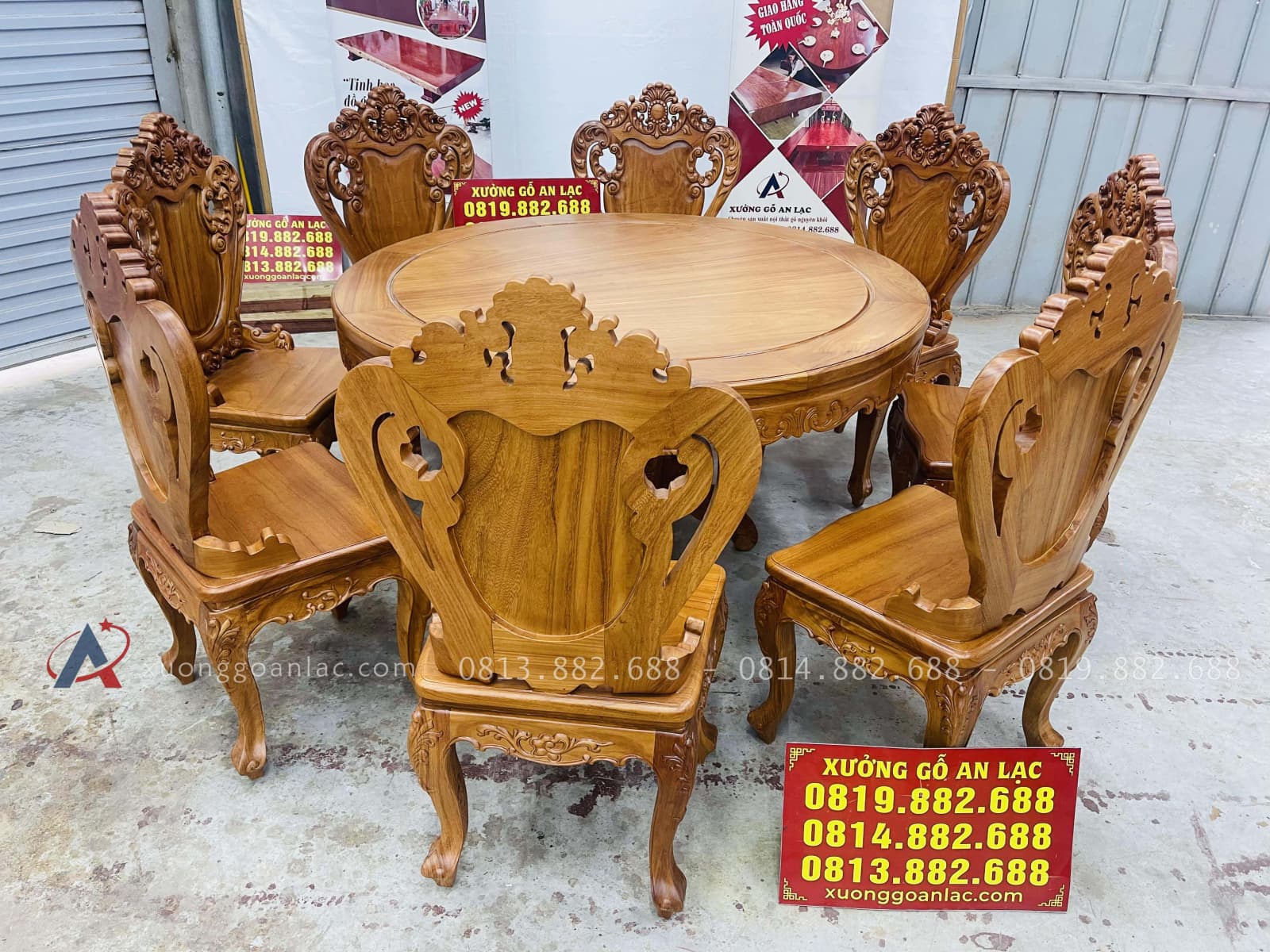 Bộ bàn ăn tròn 1m37 và 8 ghế louis ngọc mặt trời gỗ gõ đỏ (Anh Trọng, Đà Nẵng) 17 mẫu bàn ăn gỗ gõ đỏ hoàng gia