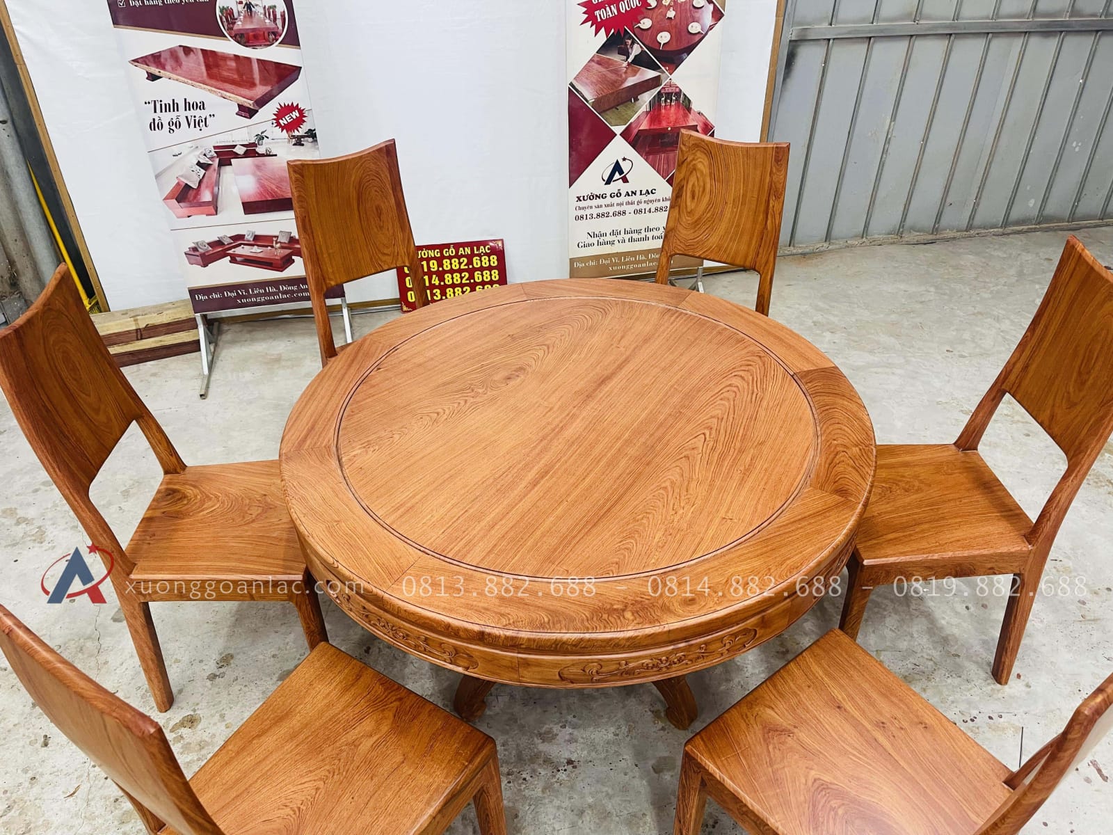 Bộ bàn ăn tròn 6 ghế hiện đại gỗ hương đá cao cấp (Chú Hiển, Ninh Bình) 15 bộ bàn ăn tròn gỗ hương đá