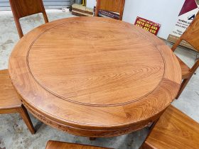 Bộ bàn ăn tròn 6 ghế hiện đại gỗ hương đá cao cấp (Chú Hiển, Ninh Bình) 9 thiết kế bàn tròn khung ván