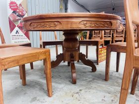 Bộ bàn ăn tròn 6 ghế hiện đại gỗ hương đá cao cấp (Chú Hiển, Ninh Bình) 10 bàn ăn thiết kế chân trụ