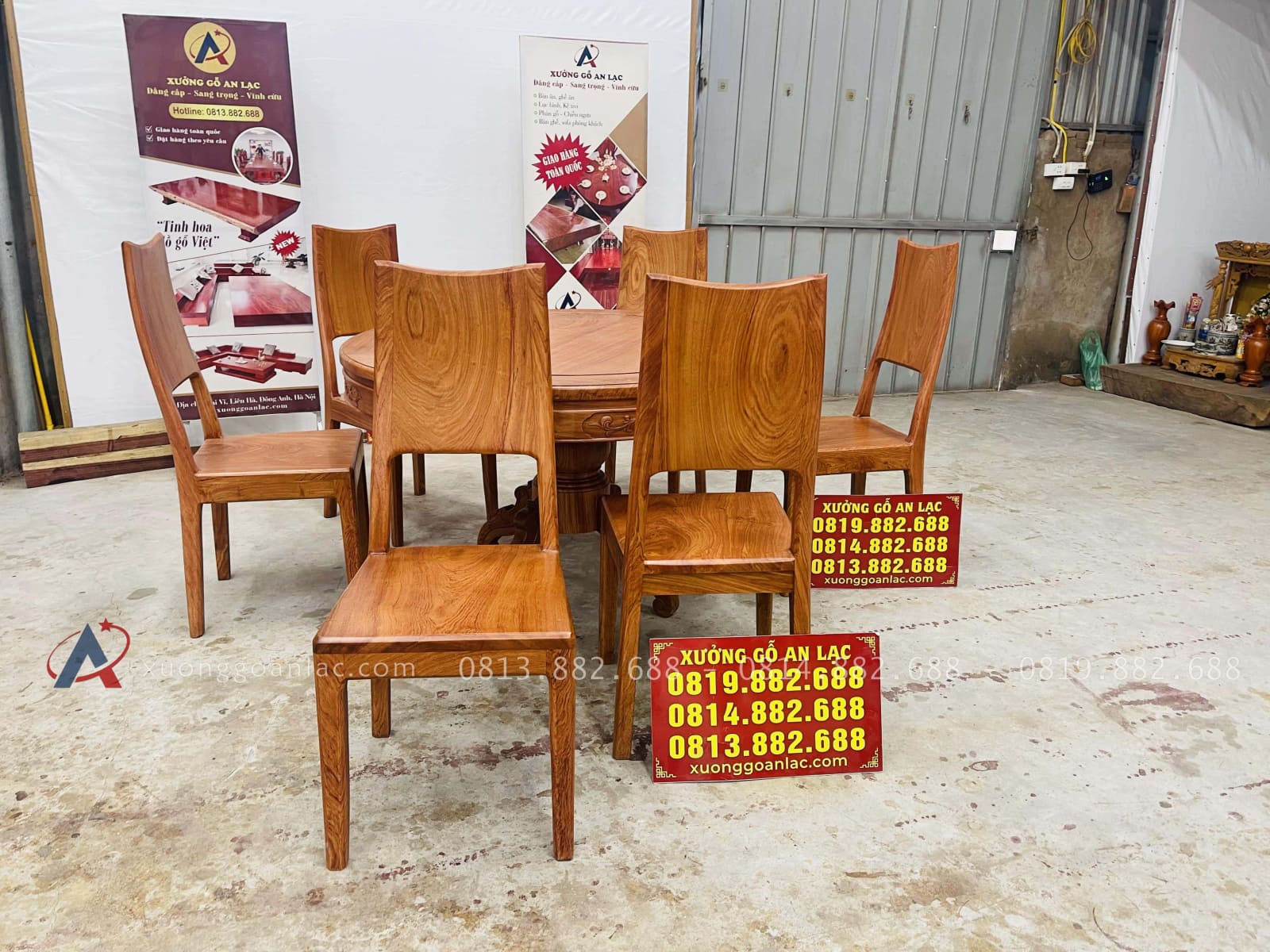 Bộ bàn ăn tròn 6 ghế hiện đại gỗ hương đá cao cấp (Chú Hiển, Ninh Bình) 18 bộ bàn ăn 6 ghế