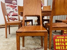 Bộ bàn ăn tròn 6 ghế hiện đại gỗ hương đá cao cấp (Chú Hiển, Ninh Bình) 12 mẫu ghế lưng cao hiện đại