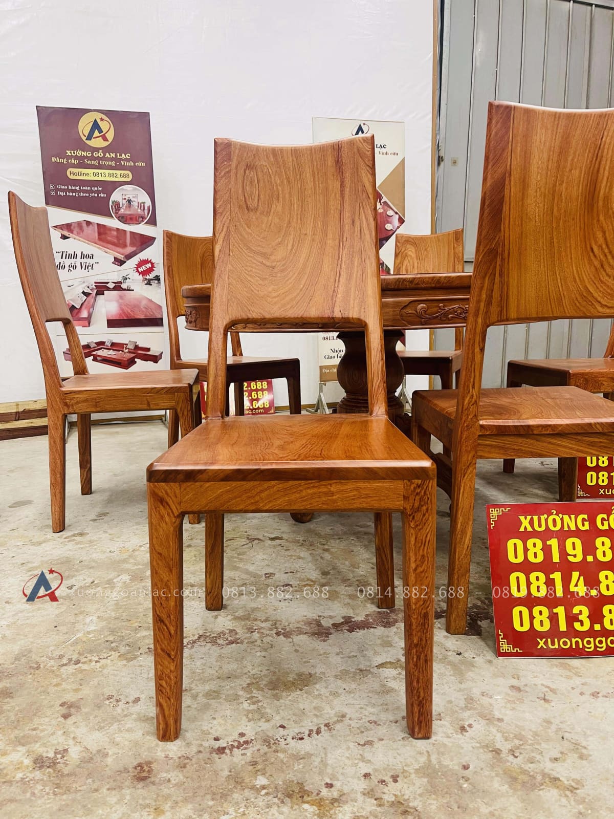 Bộ bàn ăn tròn 6 ghế hiện đại gỗ hương đá cao cấp (Chú Hiển, Ninh Bình) 19 mẫu ghế lưng cao hiện đại
