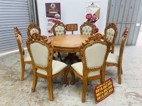 Bộ bàn ăn tròn 8 ghế louis bọc đệm gỗ gõ đỏ hàng đẹp (Chị Thảo, Hai Bà Trưng) 12 bộ bàn ăn 8 ghế