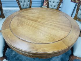 Bộ bàn ăn tròn 8 ghế louis bọc đệm gỗ gõ đỏ hàng đẹp (Chị Thảo, Hai Bà Trưng) 13 bàn tròn đường kính 1m37