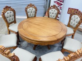 Bộ bàn ăn tròn 8 ghế louis bọc đệm gỗ gõ đỏ hàng đẹp (Chị Thảo, Hai Bà Trưng) 16 bộ bàn ăn 8 ghế sang trọng