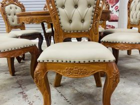 Bộ bàn ăn tròn 8 ghế louis bọc đệm gỗ gõ đỏ hàng đẹp (Chị Thảo, Hai Bà Trưng) 17 mẫu ghế louis hoàng gia