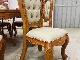 Bộ bàn ăn tròn 8 ghế louis bọc đệm gỗ gõ đỏ hàng đẹp (Chị Thảo, Hai Bà Trưng) 18 ghế ngồi lưng cao không tay