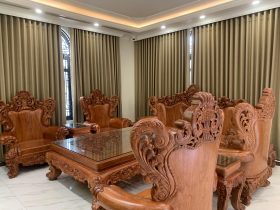 Nội thất phòng khách 12 bàn ghế louis hoàng gia nguyên khối 10 món gỗ hương đá