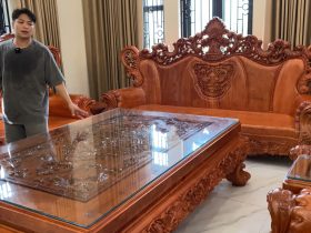 Bàn giao bàn ghế louis hoàng gia nguyên khối 10 món gỗ hương đá 10 bàn ghế gỗ hương đá