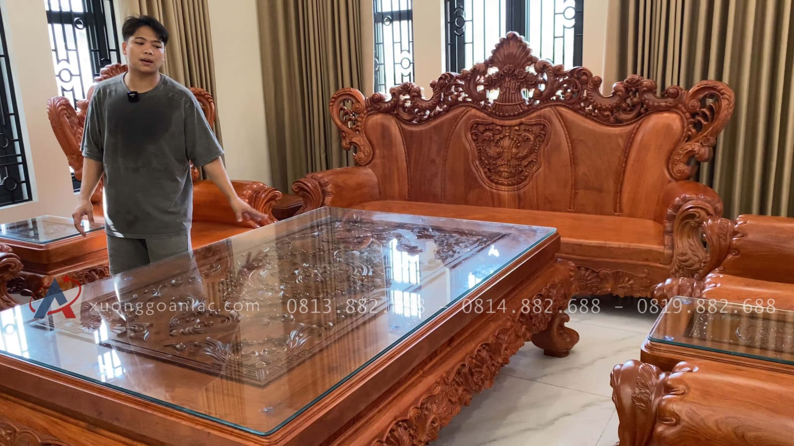 Bàn giao bàn ghế louis hoàng gia nguyên khối 10 món gỗ hương đá 19 bàn ghế gỗ hương đá