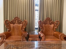 Bàn giao bàn ghế louis hoàng gia nguyên khối 10 món gỗ hương đá 14 bộ bàn ghế 10 món với 2 ghế đơn