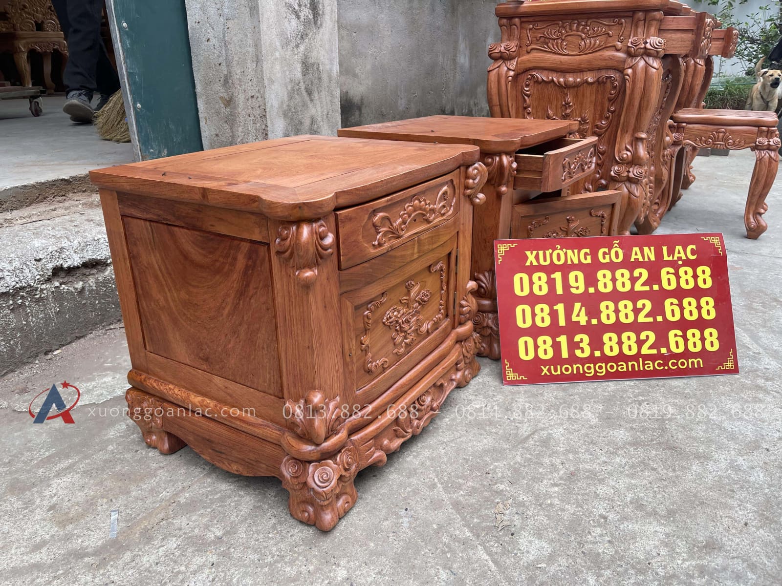 Bàn phấn hoàng gia louis và tab đầu giường gỗ hương đá 25 mẫu tab gỗ hương đá cao cấp
