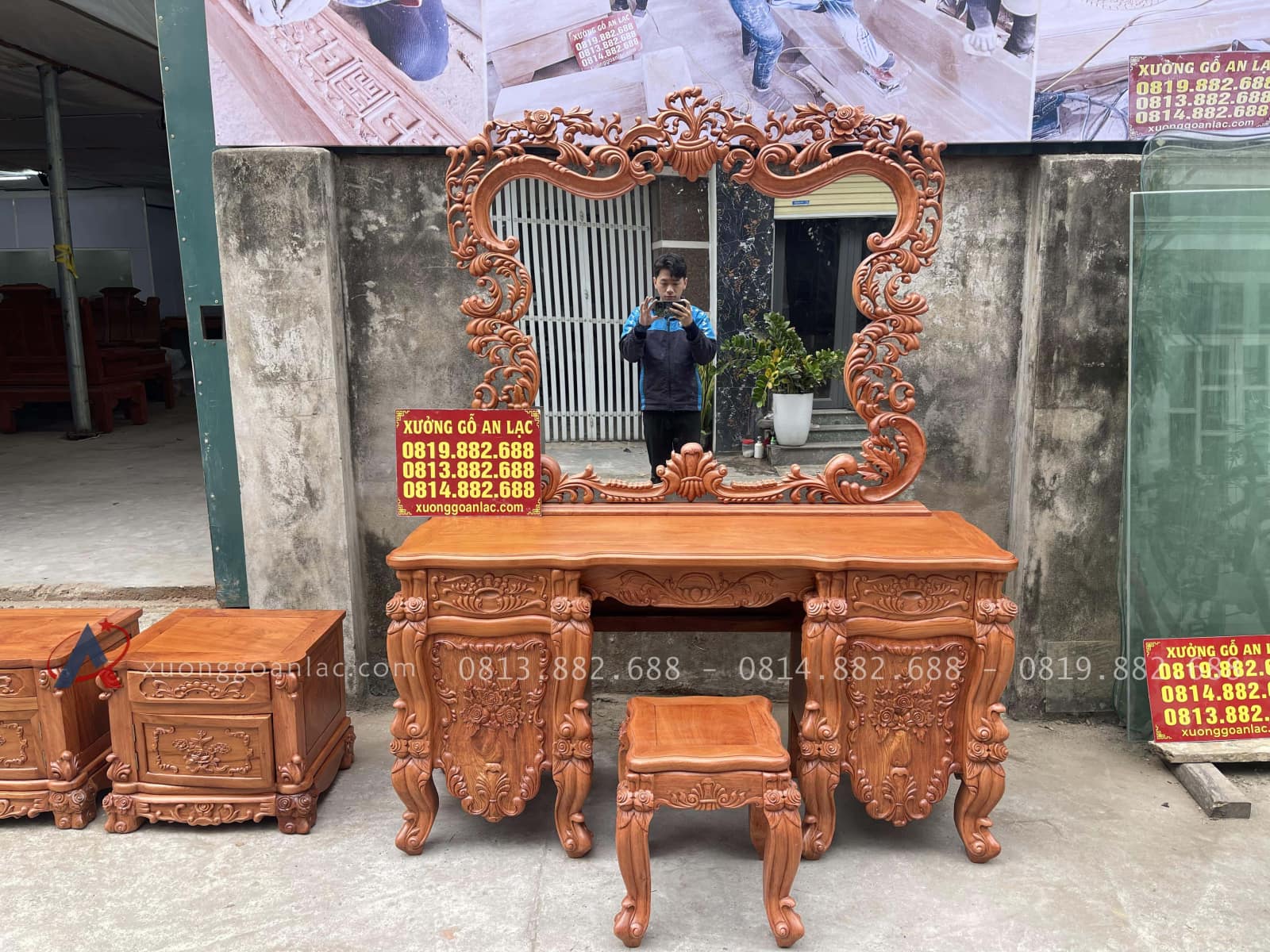 Bàn phấn hoàng gia louis và tab đầu giường gỗ hương đá 21 mẫu bàn phấn louis hoàng gia sang trọng
