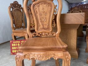 Bộ bàn ăn nguyên khối và 10 ghế hồng hạt gỗ gõ đỏ cao cấp (Chị Ngà, Ninh Bình) 13 Mẫu ghế louis hồng hạt gỗ gõ đỏ