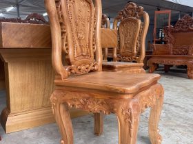 Bộ bàn ăn nguyên khối và 10 ghế hồng hạt gỗ gõ đỏ cao cấp (Chị Ngà, Ninh Bình) 14 Ghế ăn louis hoàng gia