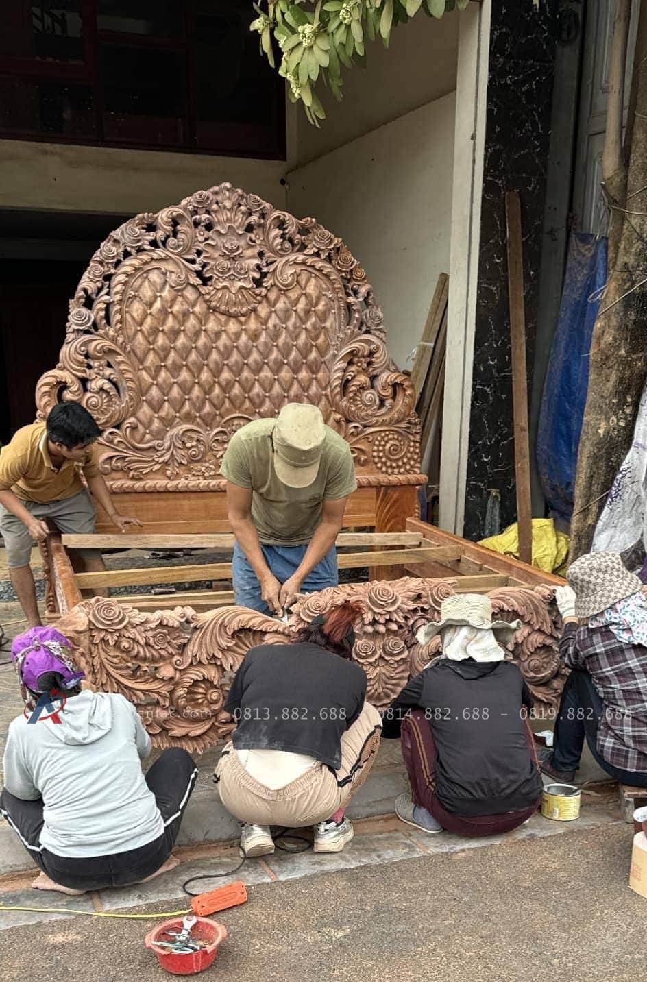 Giường Nữ hoàng 2mx2m2 gõ đỏ 41 giường ngủ louis hoàng gia