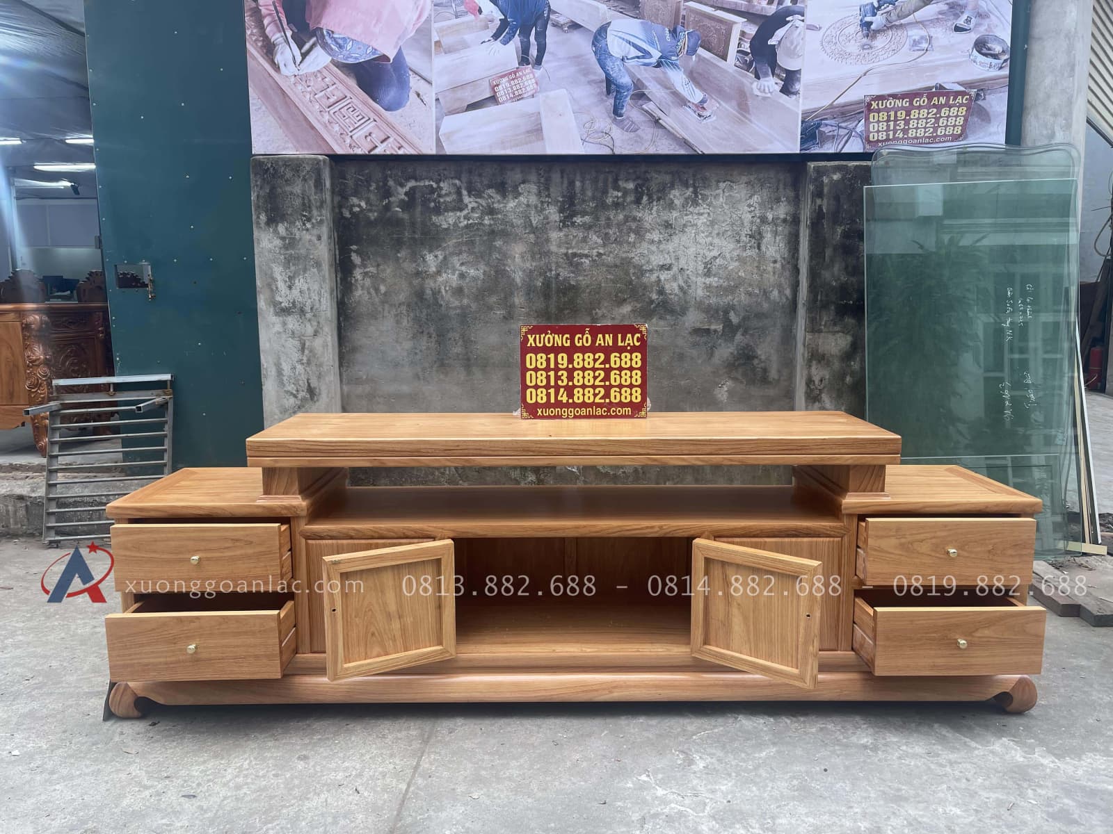 Mẫu kệ tivi trơn 2m60 gỗ gõ đỏ pachy (Chú Tuấn Anh - Thanh Xuân, Hà Nội) 17 mẫu kệ tivi 2 tầng gỗ gõ đỏ
