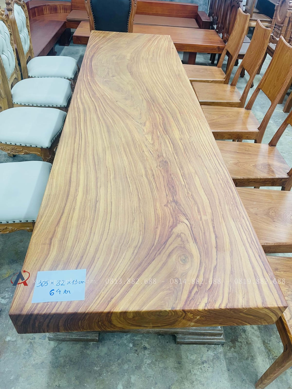 Mặt bàn ăn nguyên khối 305 x 82 x 13cm siêu vip gỗ hương đá cực giá trị 10 bàn ăn nguyên khối 3m05