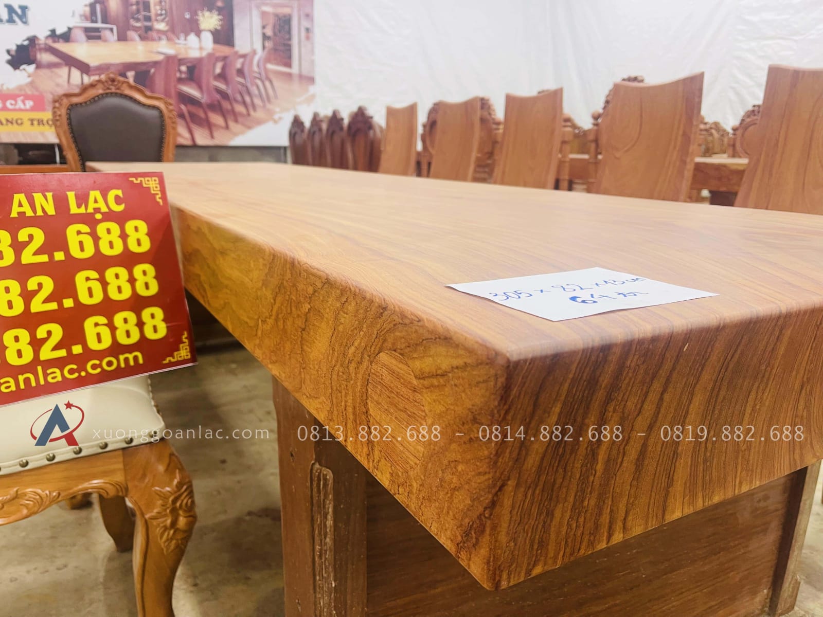 Mặt bàn ăn nguyên khối 305 x 82 x 13cm siêu vip gỗ hương đá cực giá trị 11 mặt bàn nguyên khối dày 13cm