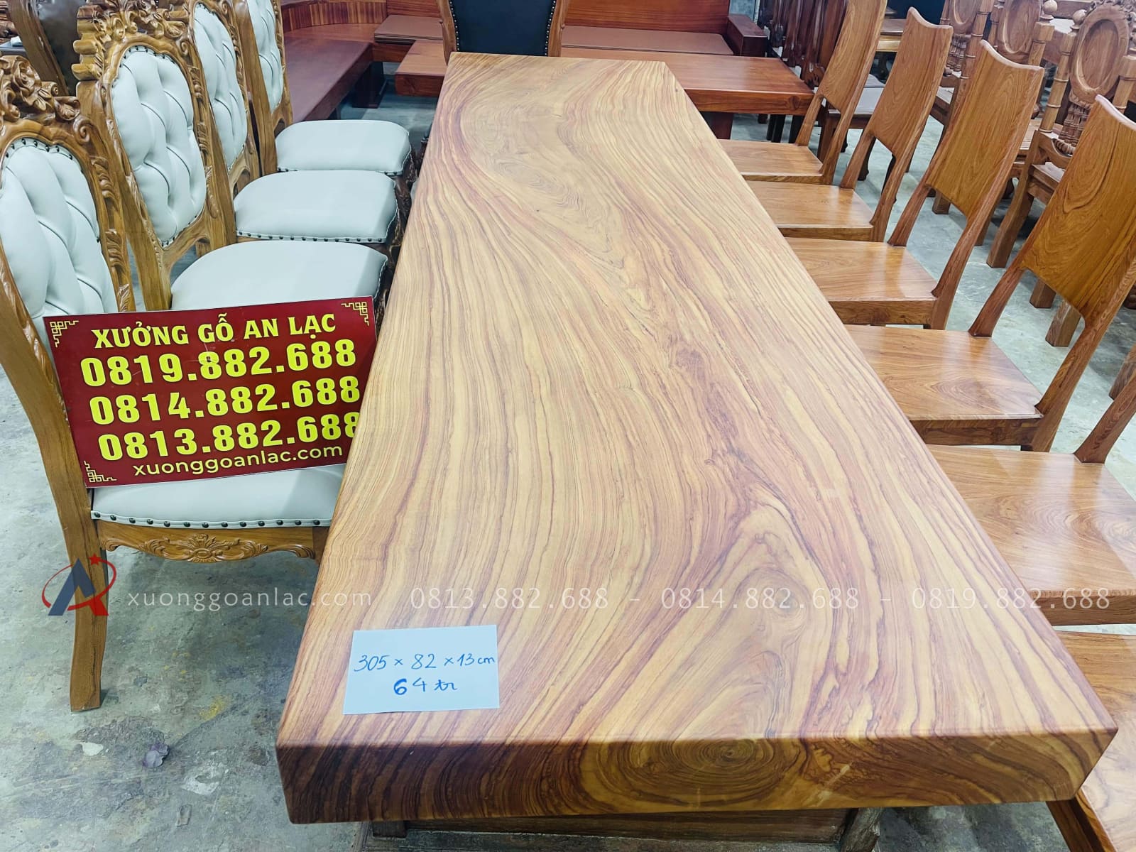 Mặt bàn ăn nguyên khối 305 x 82 x 13cm siêu vip gỗ hương đá cực giá trị 12 bàn ăn nguyên khối kích thước lớn