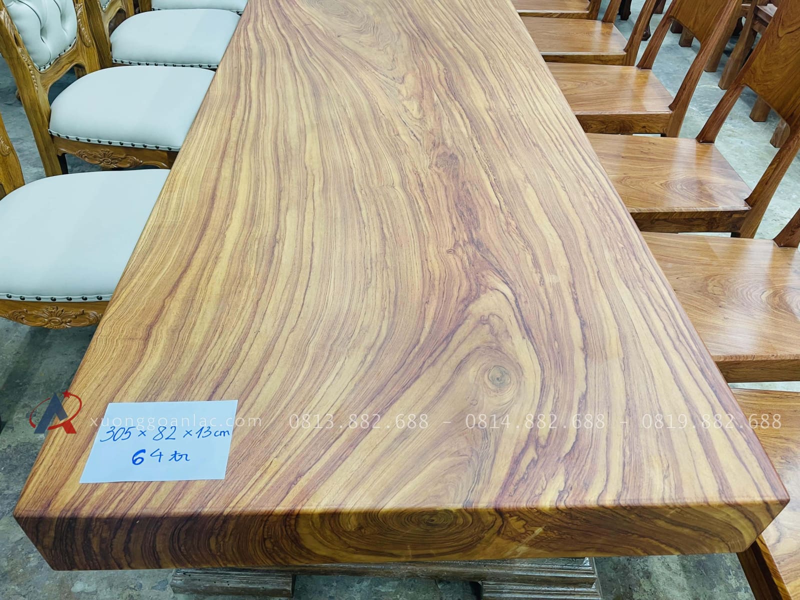 Mặt bàn ăn nguyên khối 305 x 82 x 13cm siêu vip gỗ hương đá cực giá trị 14 mẫu bàn ăn gỗ nguyên khối