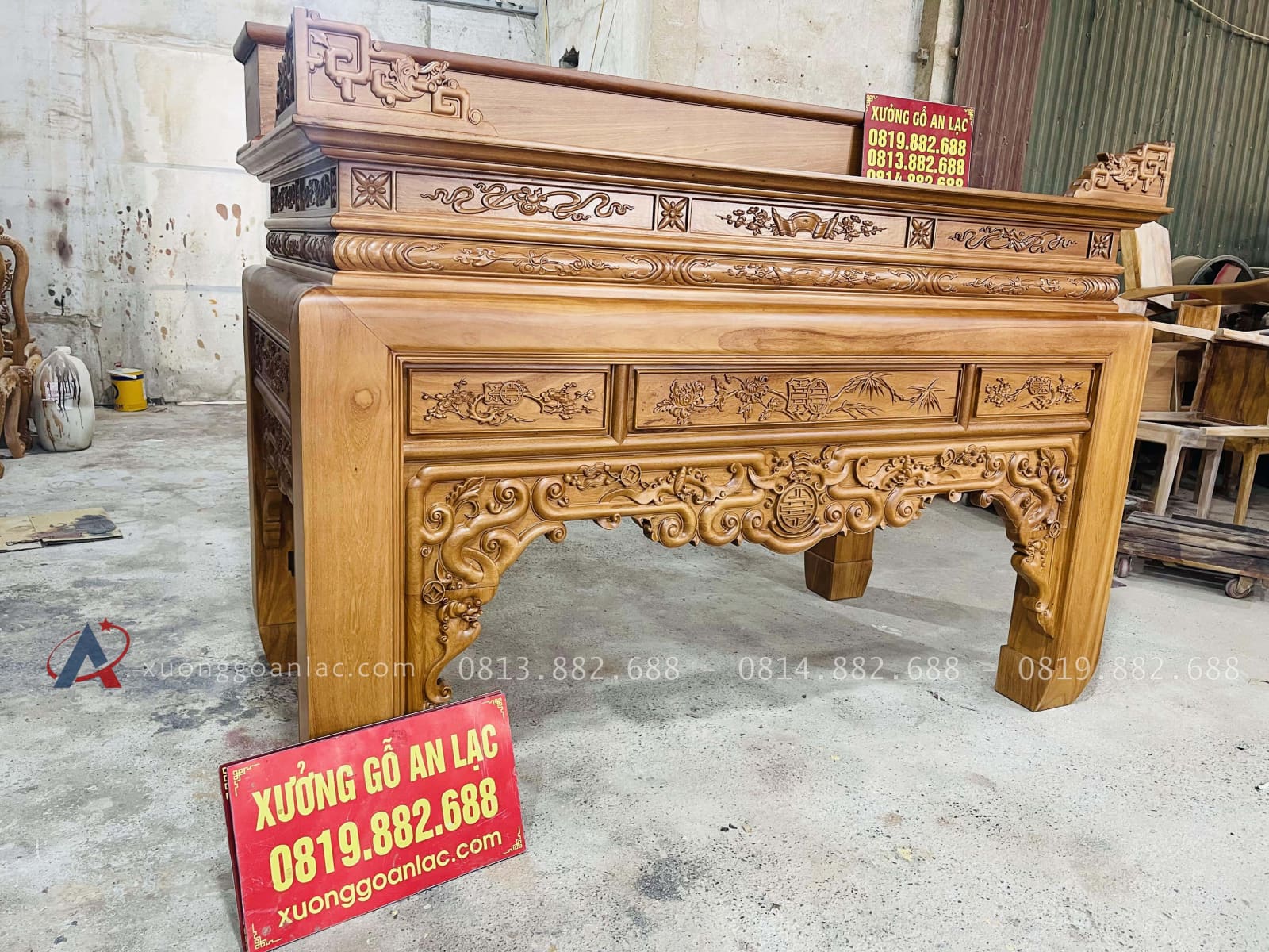 Án gian thờ Ngũ Phúc gỗ gõ đỏ chân 16 giao Huế 16 mẫu án gian thờ như ý