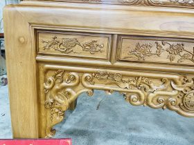 Án gian thờ Ngũ Phúc gỗ gõ đỏ chân 16 giao Huế 10 yếm dạ tiền đục dơi chữ thọ