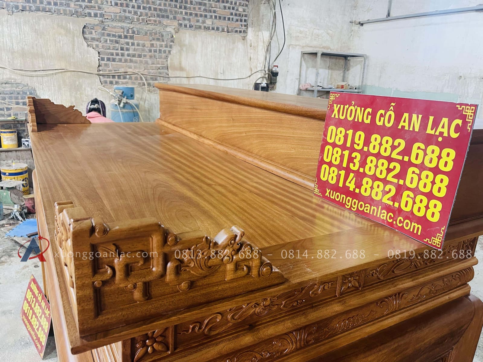 Án gian thờ Ngũ Phúc gỗ gõ đỏ chân 16 giao Huế 18 thiết kế nhị cấp dài rộng