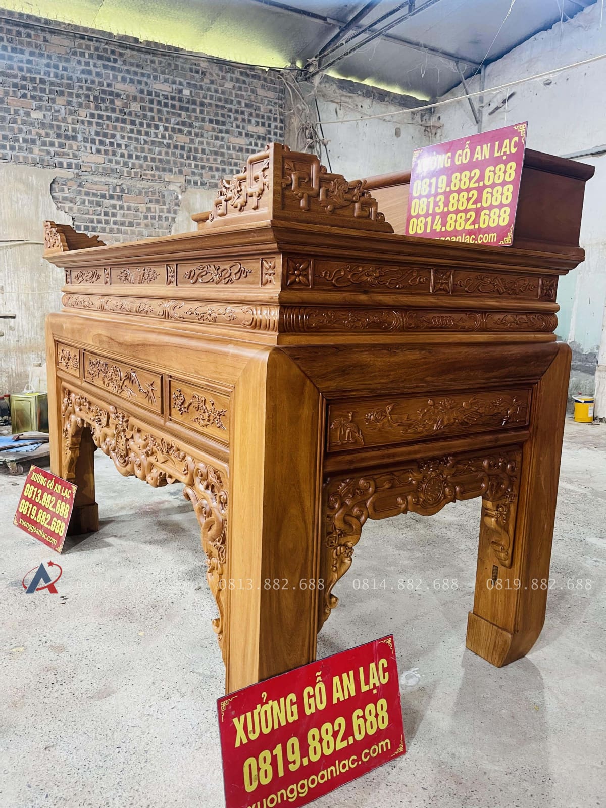 Án gian thờ Ngũ Phúc gỗ gõ đỏ chân 16 giao Huế 7 phần hồi án gian đục tỉa tinh xảo