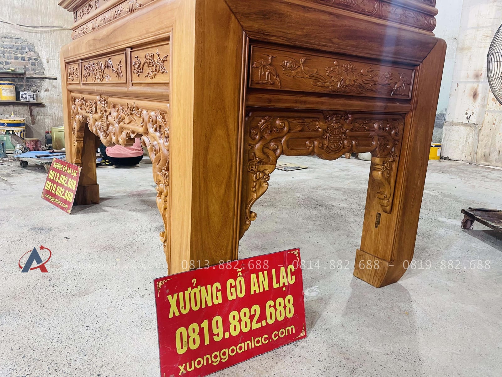 Án gian thờ Ngũ Phúc gỗ gõ đỏ chân 16 giao Huế 8 án gian chân vuông 16p