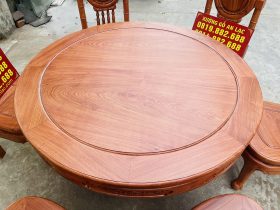 Bộ bàn ăn tròn 6 ghế louis cổ điển gỗ hương đá (Anh Tùng, Hải Phòng) 9 bàn ăn tròn khung ván