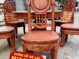 Bộ bàn ăn tròn 6 ghế louis cổ điển gỗ hương đá (Anh Tùng, Hải Phòng) 12 mẫu ghế hoàng gia cổ điển