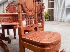 Bộ bàn ăn tròn 6 ghế louis cổ điển gỗ hương đá (Anh Tùng, Hải Phòng) 13 ghế đồng hồ louis hoàng gia
