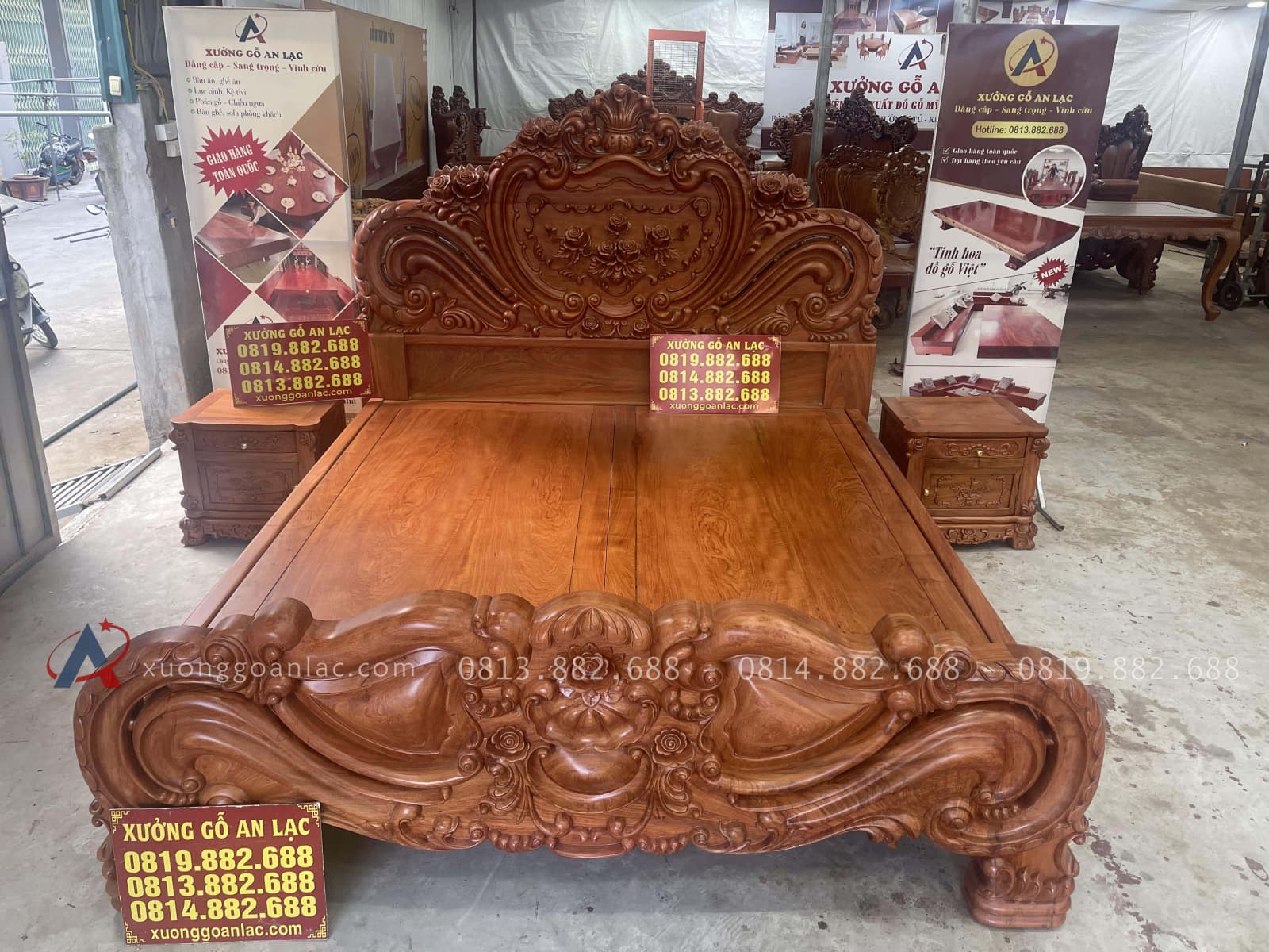 Giường Hoa Hồng nguyên khối Louis GAL-19 gỗ Hương Đá 20 giường ngủ hoàng gia louis gỗ hương đá