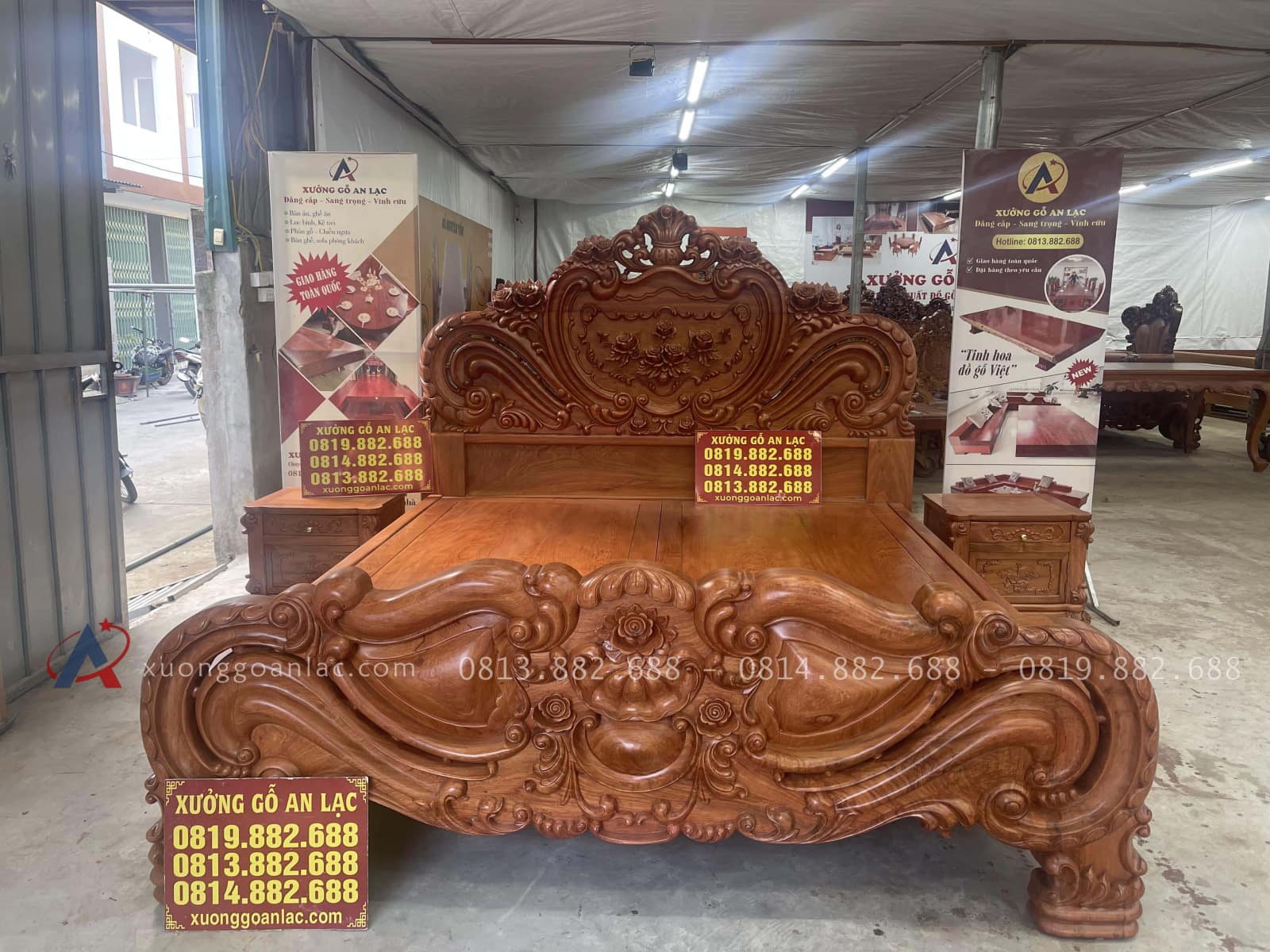 Giường Hoa Hồng nguyên khối Louis GAL-19 gỗ Hương Đá 22 mẫu giường louis hoàng gia tân cổ điển