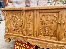 Mẫu kệ tivi louis hoa hồng gỗ hương đá và gỗ gõ đỏ cao cấp 17 Cột tủ tiện đầu hoa lá tây