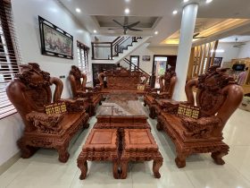 Nội thất phòng khách 7 bàn ghế minh quốc nghê và bàn ăn hoàng gia 6 ghế gỗ hương đá