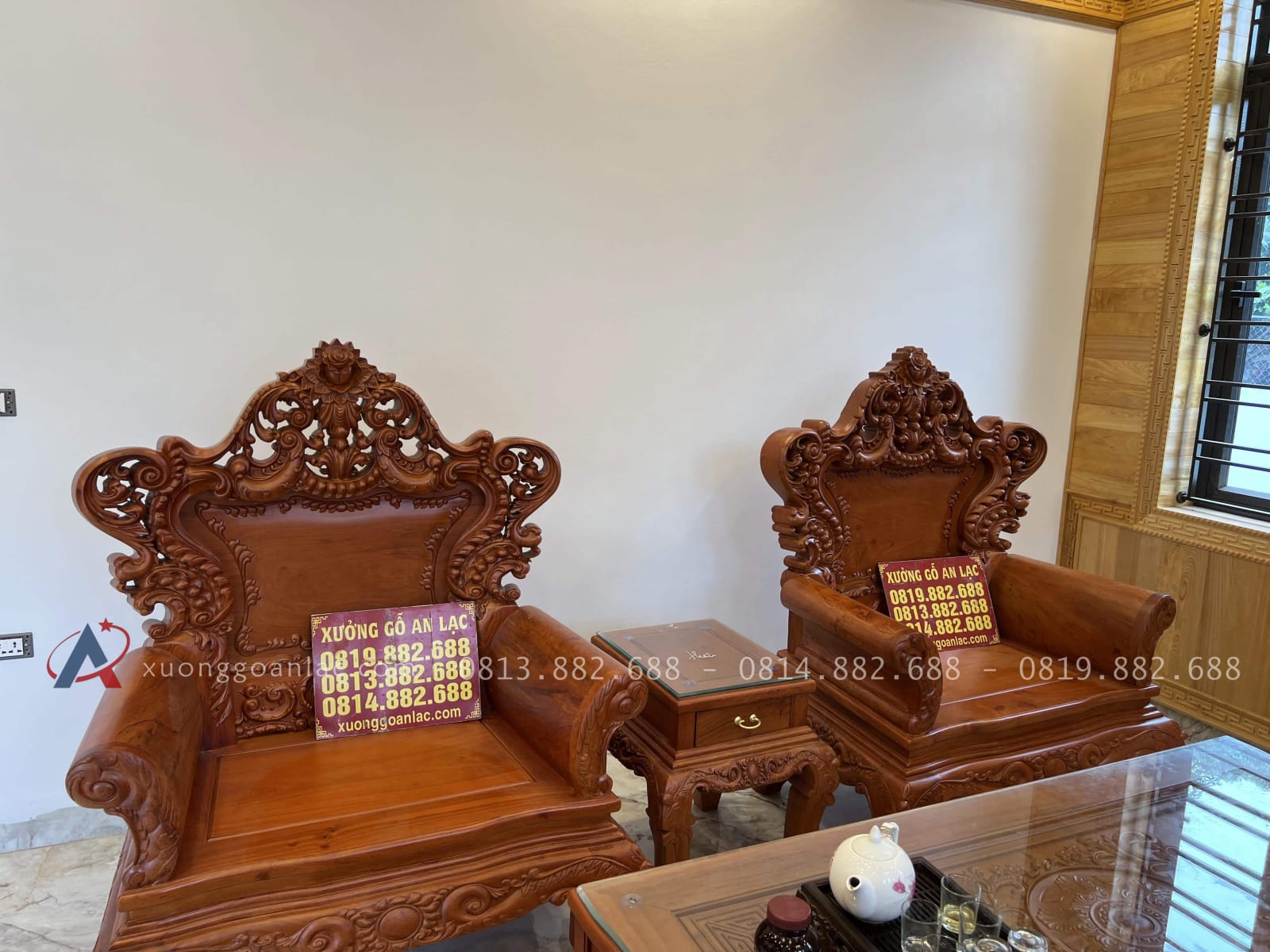 Combo bàn ghế hoàng gia gỗ hương và bàn ăn nguyên khối 10 ghế gỗ gõ đỏ (Anh Thượng, Cao Bằng) 17 ghế đơn kèm đôn kẹp